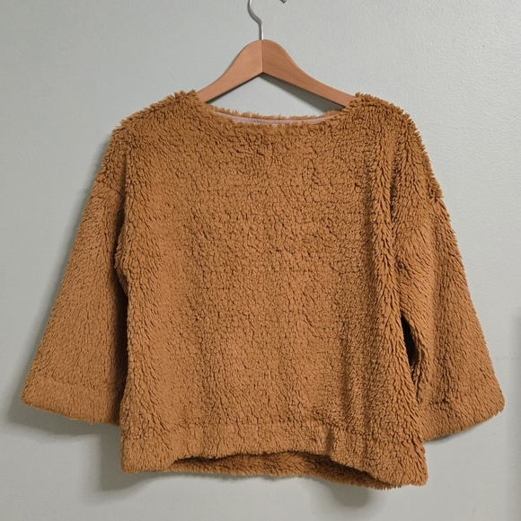 Madewell Mustard Yellow Boatneck Sherpa Superfurry Teddy Pullover Sweater S - Picture 2 of 6